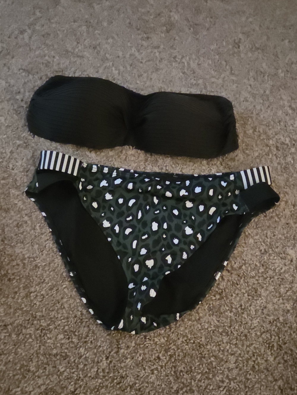 Maurices Black Bandeau Top with Olive Leopard Print Bikini Bottoms